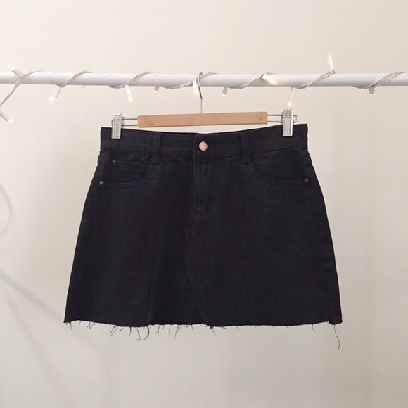 black denim short skirt
